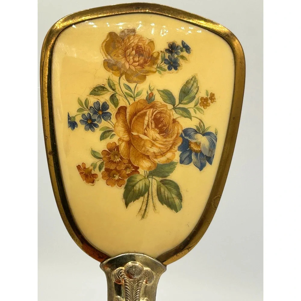 Vintage Gold Tone Floral Hair Brush Hollywood Regency Vanity‎ Decor Rose Bouquet
